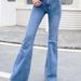 Women's Clothing High-Waisted Vintage Flare Jeans – Distressed Hem & Retro Fit (Cotton Blend, Sizes XS-L)_mkmklike.com
