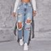 High Waisted Loose Fitting Ripped Jeans for Women European American Street Style Trendy Wide Leg Straight Leg Distressed Pants_mkmklike.com