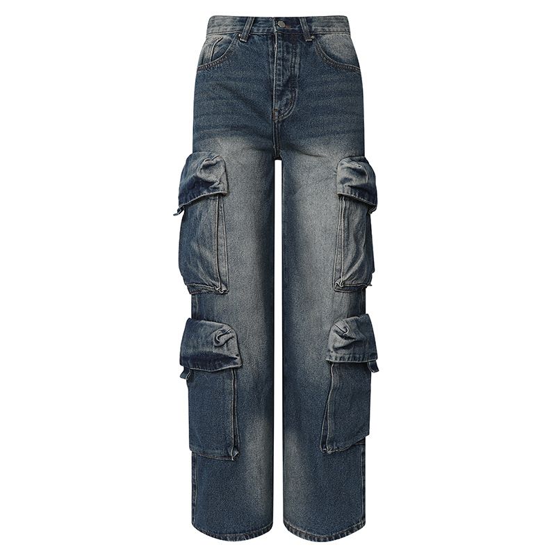 Trendy Brand New Washed Vintage Work Flared Pants Jeans American High Street_mkmklike.com