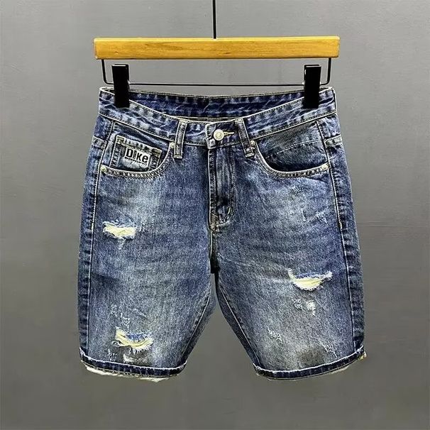 Men's Casual Slim Fit Denim Shorts Summer Style Trend Large Size Holes American Scratched All Match Korean_mkmklike.com