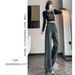 Women's Slim Straight Leg Jeans - High Waist Relaxed Fit Vintage Denim Pants For Autumn, Comfortable & Flowy Wide Leg Trousers In Cement Gray_mkmklike.com