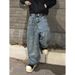Large Size American Design Sense Deconstruction Double Waist Jeans Children Spice Girl Retro Loose Bf Lazy Wind Mopping Pants_mkmklike.com