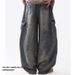 Ayudai Men's Retro Washed Distressed Straight Leg Jeans Style Loose Wide Leg Cargo Casual Long Pants For Women_mkmklike.com