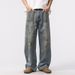 Men's Clothing High Street Retro Ink Splashed Jeans Distressed Dirty Washed Wide Leg Trousers_mkmklike.com