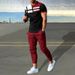 Men's Clothing casual short-sleeved suit 3D digital printing color stripes fashion short-sleeved trousers suit_mkmklike.com