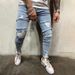 Men's Clothing High Street Men's Slim Fit Skinny Jeans With Scratched Feet Trendy Youth Ripped Mid Waist Jeans Large Size_mkmklike.com