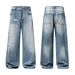 Vintage Washed Denim Jeans – Retro Splatter Paint Design, Straight-Leg Fit For Men (S-2XL)_mkmklike.com