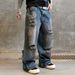 Men's Clothing American European And American Trendy Brand Dirty Washed Wide Leg Pants Ripped Jeans Men's Handsome High Street Loose Straight Trousers_mkmklike.com