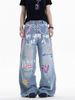American Style Hot Girl Graffiti Waist Chain Printed Jeans Unisex Summer Versatile Slimming Straight Draped Wide-Leg_mkmklike.com