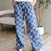 Women's High-Waisted Wide-Leg Checkered Print Casual Pants Loose Fit Autumn Fashion European American Style Jeans_mkmklike.com