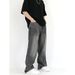 Vintage-Inspired High-Waisted Straight Leg Jeans Relaxed Fit Smoky Grey Washed Denim Elastic Waistband Floor-Length Hem for Men And Women_mkmklike.com