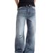 Distressed Washed Denim Jeans Style High Street Cool Dad Look Straight Leg Long Pants For Teenagers Men_mkmklike.com