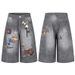 Retro 3D Graffiti Print Denim Capri Pants For Women & Men - Loose Fit Wide Leg Cropped Jeans_mkmklike.com