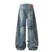Washed Vintage Jeans For Men American Street Style Tie-Dye Patchwork Deconstructed Casual Long Loose Wide-Leg_mkmklike.com