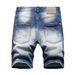2022 Summer Trendy Brand Ripped Denim Shorts Men Slim Fit Personality Mid-Length Men's Five-Point Pants Stretch D2_mkmklike.com