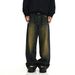 Men's Retro Distressed Washed Yellow Mud Dyed Jeans High Street American Style Loose Straight Trousers Floor Length Daddy Pants_mkmklike.com