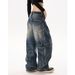 Men's Clothing American Blue Laser-Washed Wide-Leg Jeans – Vintage Distressed Denim (Unisex, Oversized, Straight Cut, No-Stretch, Underground)_mkmklike.com