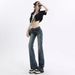 Spring Autumn Embroidered High Waisted Flared Jeans For Petite Women Casual Fashion Office Lady Style Cotton Denim_mkmklike.com