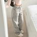 Vintage High-Waisted Light Gray Jeans For Women - Loose Fit Wide Leg Straight Denim Pants With Retro Street Style_mkmklike.com