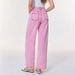 Women's Washed Denim Beaded Trousers – Vintage High-Waisted Straight-Leg Jeans With Handcrafted Beadwork (Pinkish/Yellows/Bluish/Medium Blue)_mkmklike.com