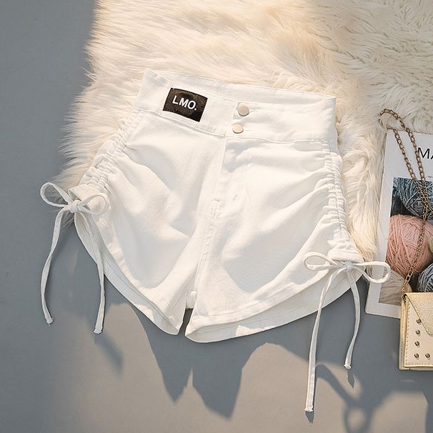 Women's Clothing Summer High Waist Slimming Denim Shorts With Drawstrings And Tights For Girls_mkmklike.com