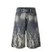 New American Retro Lightning Pattern Denim Capri Pants 2025 Stylish Loose Fit Wide Leg Jeans for Men And Women_mkmklike.com