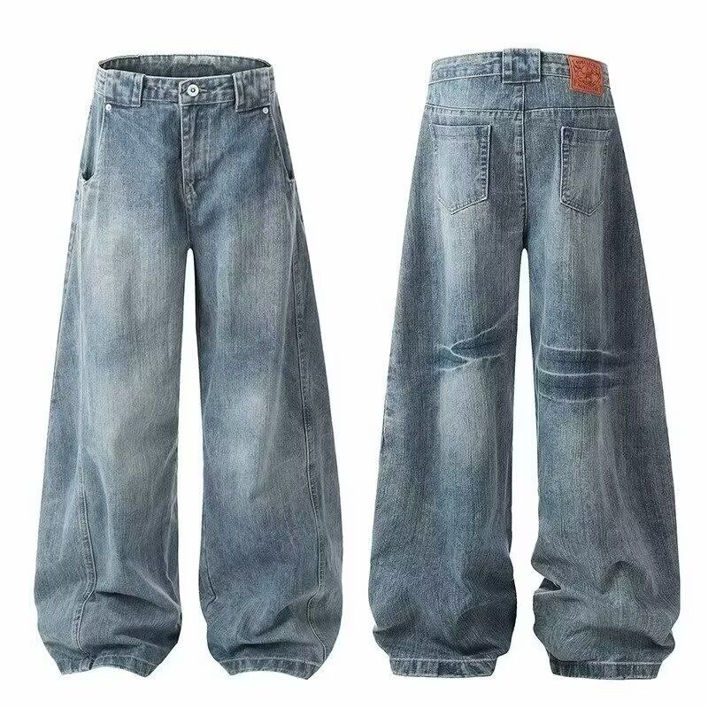 Baggy Distressed Jeans – Vintage Washed Streetwear Denim Pants With Raw Hem & Relaxed Fit (S-3XL, Light Blue, Unisex Y2K Aesthetic)_mkmklike.com