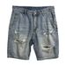 Men's Clothing Washed Ripped Denim Shorts Men's Loose Straight Ink Splash Hiphop Casual Five Point Pants_mkmklike.com