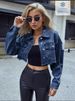 Women's Clothing Denim Jacket Short Sleeve Casual Streetwear Fashion Cropped Jacket For Women (XS/S/M/L, Dark Blue)_mkmklike.com