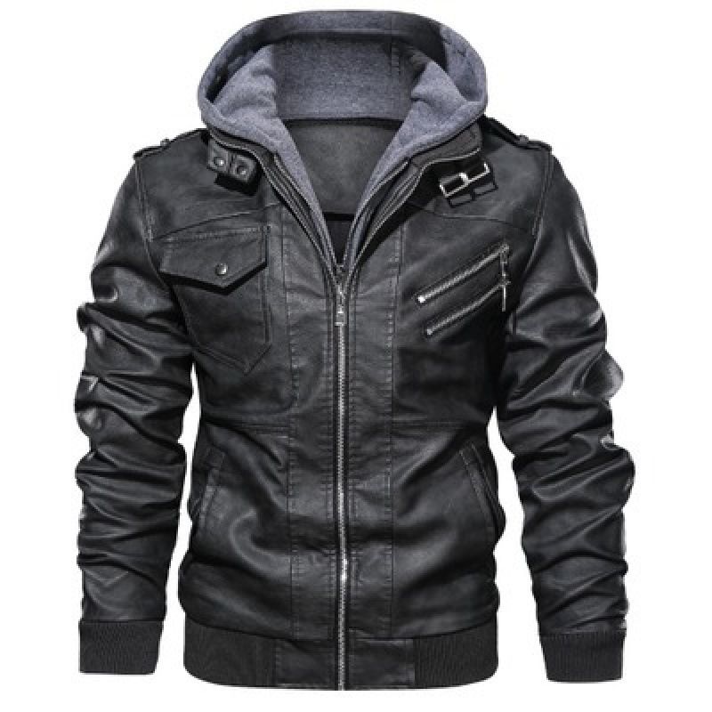 Leather Jacket Men's Slim-fit Zipper Pu Jacket Fall Men's Leather Jacket Jacket Black_mkmklike.com
