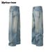 Men's Clothing Retro Washed Cat Whisker Clean Fit Straight Wide Leg Jeans Trendy Men And Women Loose Casual Trousers_mkmklike.com