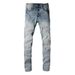 Men's European And American Trendy High Street Daily Travel Elastic Light Blue Slim-fitting Small-footed Jeans Sweatpants 895_mkmklike.com