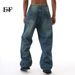 EF JEANS | 2024 New Blue Retro Mid Waist Loose Straight Wide Leg Jeans Trendy Daily Versatile_mkmklike.com