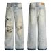 Vintage Washed Distressed Ripped Jeans For Men & Women | Loose Fit Straight Leg Denim Pants With Frayed Hem | Streetwear Fashion_mkmklike.com
