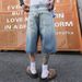Retro Washed Blue Denim Frayed Hem Shorts Loose Fit Slimming Casual Versatile Korean Style Basic Six Point Pants_mkmklike.com