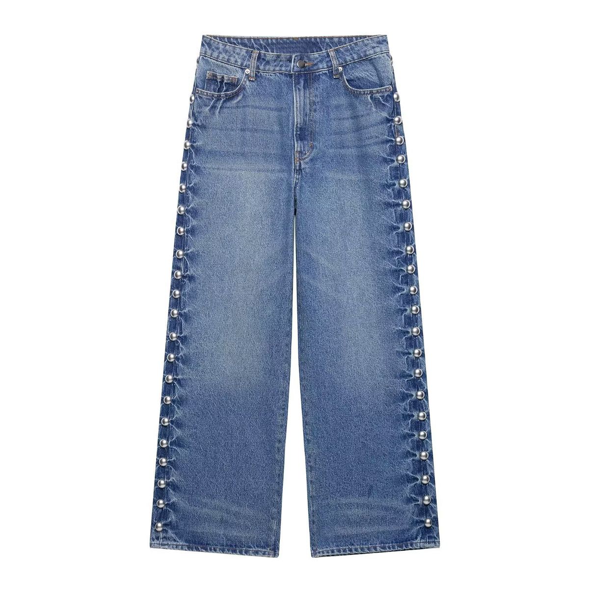 Women's Clothing Casual High-Waisted Straight Leg Jeans For Women Summer Metal Rivet Embellished For Formal & Casual For Women_mkmklike.com