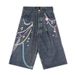 Hip Hop Chains Printed Jeans Shorts Streetwear Blue Casual Denim Shorts For Male Loose Fit_mkmklike.com