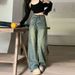 Women's Vintage High-Waisted Wide-Leg Jeans – Relaxed Fit, Retro Blue, No Stretch For Casual & Streetwear_mkmklike.com