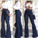 European And American Foreign Trade Hot-selling High Waist Hip Lift Lace-up Flared Pants Wide Leg Pants Jeans Women_mkmklike.com