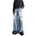 Retro Graffiti Paint Splatter Loose Fit Casual Straight Leg Wide Pants Denim Jeans For Men Breathable Polyester Fabric_mkmklike.com