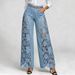 Women's Washed Denim Lace Patchwork Long Jeans Style Relaxed Everyday Wear Versatile Comfortable Feshion Trend_mkmklike.com