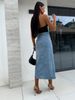 K Women's Button Irregular Slit Half Body Denim Skirt With High Waist And Sexy Slim Fit, Hip Hugging Skirt_mkmklike.com