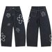 Streetwear Floral Print Baggy Jeans For Men – Oversized High-Waisted Wide-Leg Denim Pants With Cartoon Flower Design | 90s Vintage Aesthetic_mkmklike.com