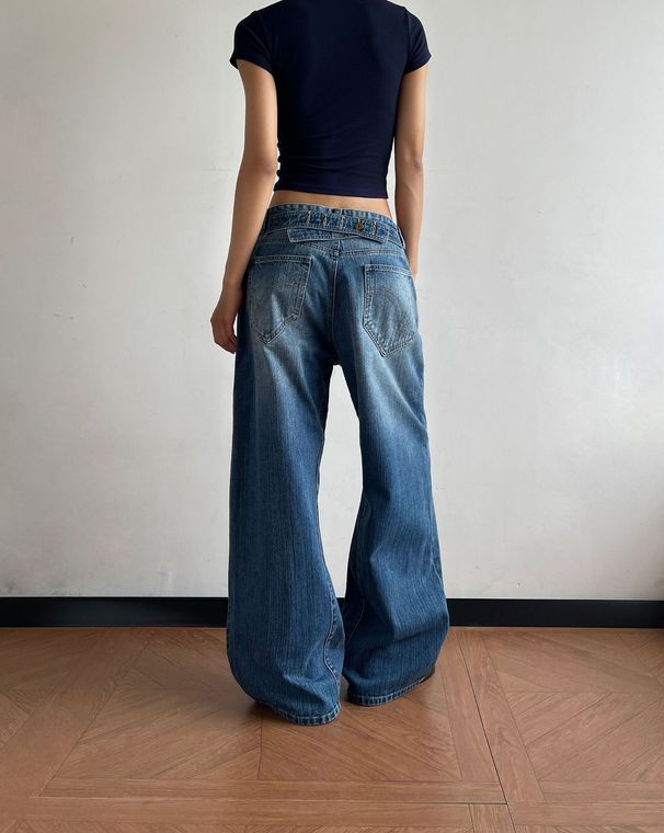 Men's Clothing Retro Parisian Button Design Jeans Bamboo Texture Unisex Stylish Cool Pants_mkmklike.com