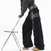 Men's Retro Washed Distressed Wide Leg Jeans Trendy Graffiti Print Casual Workwear Multi-Pocket mid Waist Zipper Fly Trousers_mkmklike.com