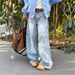 Textured Lazy Loose Scimitar Jeans Men's And Women's Vibe Trendy Brand Letter Design Casual Wide-leg Trousers_mkmklike.com