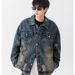 Northfold Distressed Fraed Edge Denim Jacket For Men, Spring And Autumn, American Vintage Stle, Washed High Street Jacket,_mkmklike.com