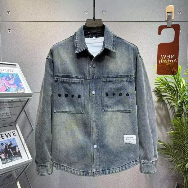 Collar Distressed Washed Denim Jacket, Fashionable, Simple And Trendy Shirt, Men's Jacket_mkmklike.com