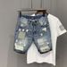 2021 Summer New Washed Hole Small Straight Cowboy Shorts For Men's Slim Fit Youth Versatile 5/4 Pants Trend_mkmklike.com
