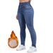 Women's Clothing Women's Stretchy High-Waisted Fleece-Lined Skinny Jeans - Classic Blue Washed Denim Pants For Winter Comfort_mkmklike.com